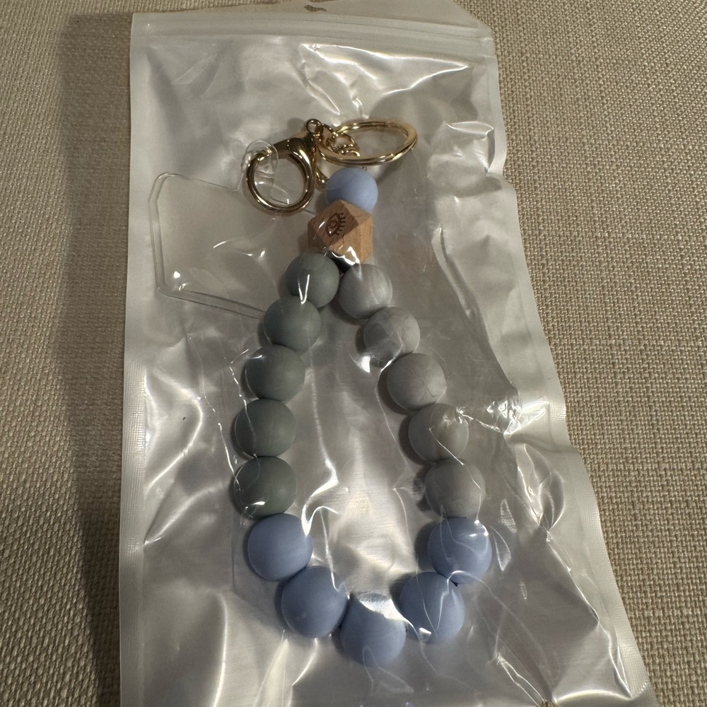 Gray and Blue Beaded Keychain
